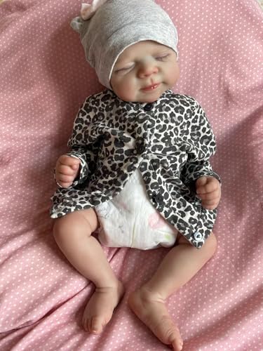 Anano Reborn Baby Mädchen Vollsilikon Lebensecht Babypuppen Wie Echte Baby Puppen 45cm Reborn Toddler Silikonpuppe Ultra-realistische Weiches Waschbar (Silikon Körper Leopard Kleidung mit Hut) von Anano