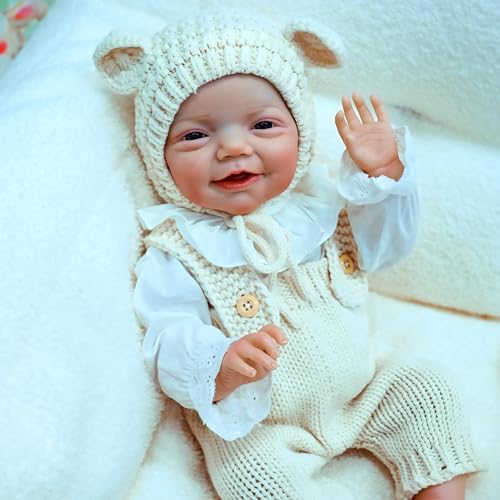 Anano Reborn Baby Puppe 50 cm - Realistische Silikon Newborn Baby Puppe Mädchen, Anatomisch Korrekt, Sammlerpuppe Mit Ultra-Realistischen Details & Handgefertigter Haut (Weiße Sweater-Hose) von Anano