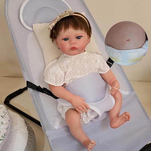 Anano Reborn Baby Puppen Mädchen Meadow 19 Zoll Chubby Full Body Vinyl Puppen Mädchen Augen Offen Real Life Wasser Beweis Neugeborene Baby Puppe für Kinder Alter 3+ von Anano