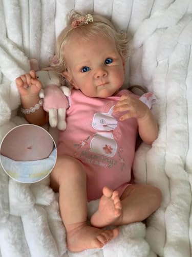 Anano Reborn Baby Vollsilikon Vinyl Lebensecht, Reborn Puppen Mädchen Reborn Baby Mädchen, Qith offene Augen verwurzeltes Haar Reborn Puppen Lebensecht Mit Zubehör von Anano