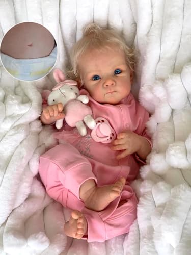 Anano Reborn Babypuppen Mädchen Bettie 45 cm Realistische Neugeborene Babypuppen Vinyl Ganzkörper, realistische Babypuppe Qith offene Augen verwurzeltes Haar von Anano