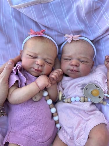 Anano Reborn Twins Baby Puppe, 18 Zoll, Realistische Reborn Puppe, Lebensechte Echte Schlafende Baby Puppen Mit Weichem Stoffkörper, Geschenk Für Babys Ab 3 Jahren von Anano