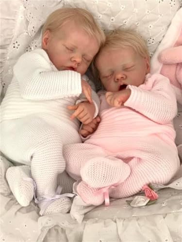 Anano Reborn-Zwillings-Babypuppen, Lebensechte Echte Babypuppe, 50 cm Realistische Zwillings-Babypuppen, Babypuppe Als Geschenk Für Kinder Ab 3 Jahren von Anano
