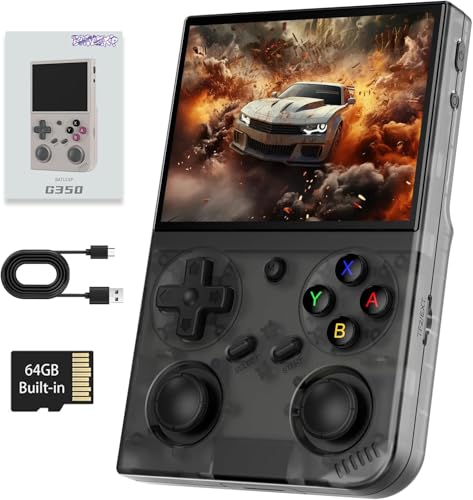 G350 Retro Handheld Spielkonsole , 3.5 Inch IPS Screen Linux System Built-in 64G TF Card 4371 Games Preloaded Game Console 3200mAh Battery (Anbernic G350-Black) von Anbernic