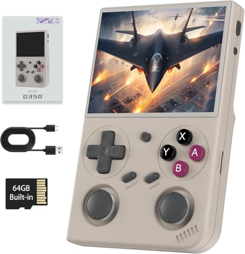 G350 Retro Handheld Spielkonsole , 3.5 Inch IPS Screen Linux System Built-in 64G TF Card 4371 Games Preloaded Game Console 3200mAh Battery (Anbernic G350-Gray) von Anbernic