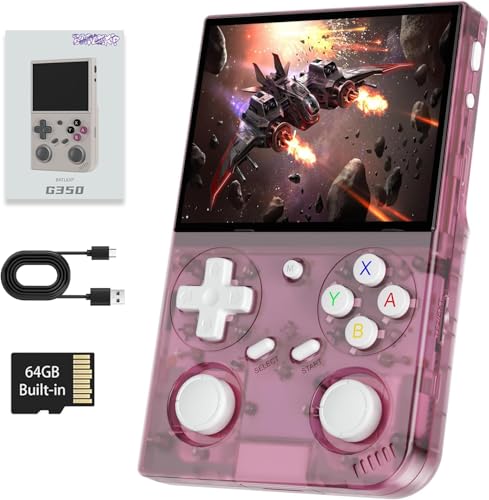 G350 Retro Handheld Spielkonsole , 3.5 Inch IPS Screen Linux System Built-in 64G TF Card 4371 Games Preloaded Game Console 3200mAh Battery (Anbernic G350-Pink) von Anbernic