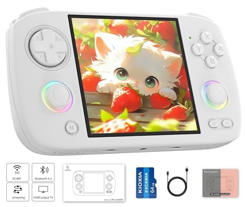 RG CubeXX Retro Handheld Game Console , 3.95 Inch IPS Screen Linux System Built-in 64G TF Card 5056 Games Support HDMI TV Output 5G WiFi Bluetooth 4.2 (RG CubeXX-White) von Anbernic