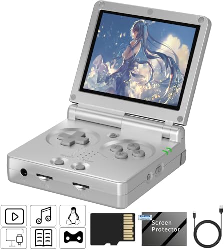 RG35XXSP Retro Handheld Game Console , 3.5 Inch IPS Screen Linux System Built-in 64G TF Card 5532 Games Support Music Video e-Book and HDMI TV Output (RG35XXSP-Silver) von Anbernic