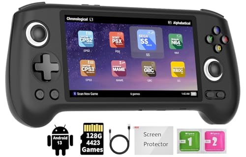 RG556 Retro Handheld Game Console , Android 13 System Unisoc T820 Processor 5.48 Inch AMOLED Screen with 128G SD Card 4423 Games (RG556 Black-New) von Anbernic