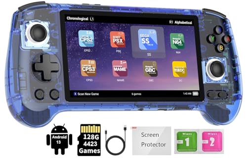 RG556 Retro Handheld Game Console , Android 13 System Unisoc T820 Processor 5.48 Inch AMOLED Screen with 128G SD Card 4423 Games (RG556 Blue-New) von Anbernic