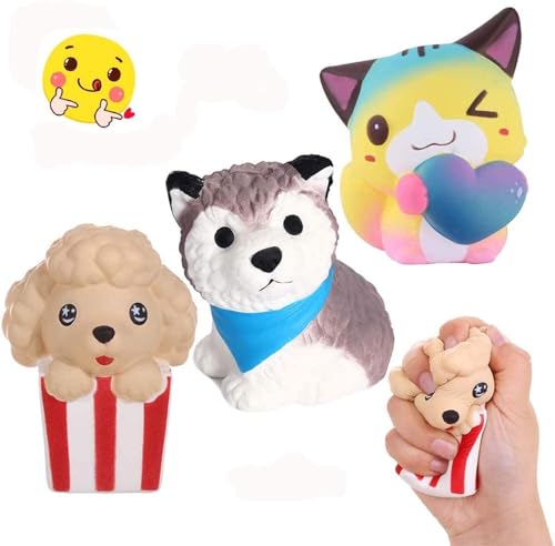 Anboor 3pcs Squeeze Toys Mops Katze Husky Squishy Jumbo Kawaii Weiches Langsam Steigendes Süßes Duftendes Tier Squishy Stressabbau Ostern Deko von ANBOOR