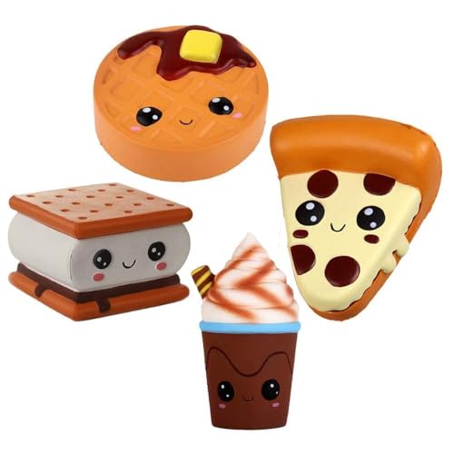 ANBOOR 4 Teile Spielzeug drücken Smore Waffelkuchen Pizza Milchshake-Becher Squishy Kawaii Weicher, langsam ansteigender, süß duftender Squishy Stressabbau von ANBOOR