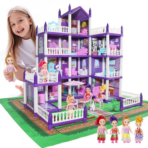 Anby families Puppenhaus,Spielzeug Mädchen 3 4 5 6 7 8 Jahre,Dollhouse Mädchen DIY Haus mit Zubehör und Puppen,Geschenk für Mädchen Kinder 3 4 5 6 7 8 Jahre von Anby families