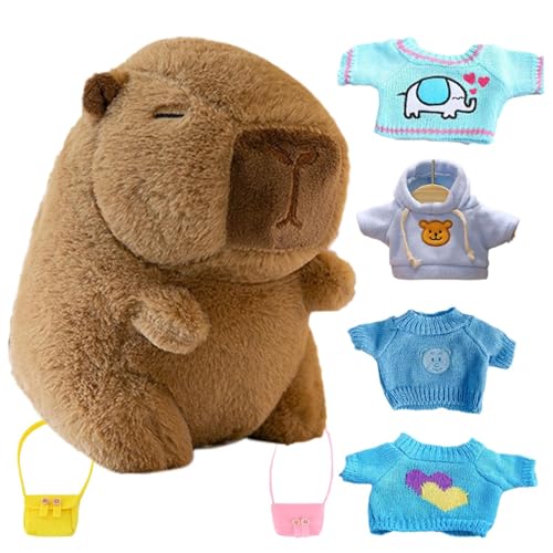 Ancsttu Capybara Plüschtier, Süßes Dress Up Capybara Plüschtier Capybara Kuscheltier Mit 4 Kleidungsstücken Und Accessoires Capybara Stofftier Für Kinder von Ancsttu