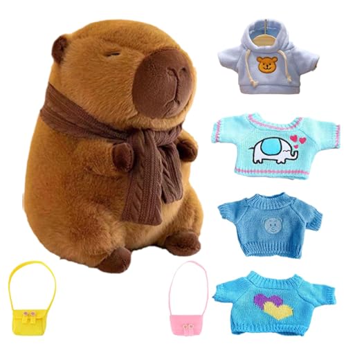 Ancsttu Capybara Plüschtier, Süßes Dress Up Capybara Plüschtier Capybara Kuscheltier Mit 4 Kleidungsstücken Und Accessoires Capybara Stofftier Für Kinder von Ancsttu