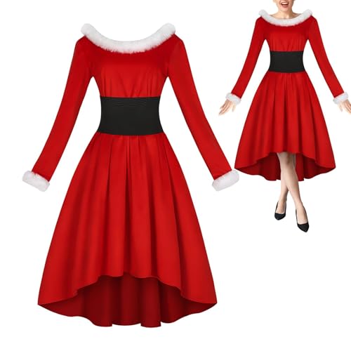 Ancsttu Damen-Mrs.-Claus-Kostüm, Mrs.-Claus-Kostüm für Erwachsene - Vintage Weihnachtskleid Weihnachtsmannkleid Claus Kostüm - Rundhals-Weihnachtskostüm-Kleid, hautfreundliches von Ancsttu