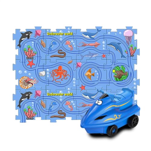 Ancsttu Eisenbahnwaggon-Puzzle-Gleis,Puzzle-Wagengleis,Lernspiele Kleinkindspielzeug Rennstrecke - Puzzle-Rennwagen-Spielset, Puzzle-Racer-Bauspielzeug, Lernspielzeug mit Meeresthema für Kinder ab 3 von Ancsttu