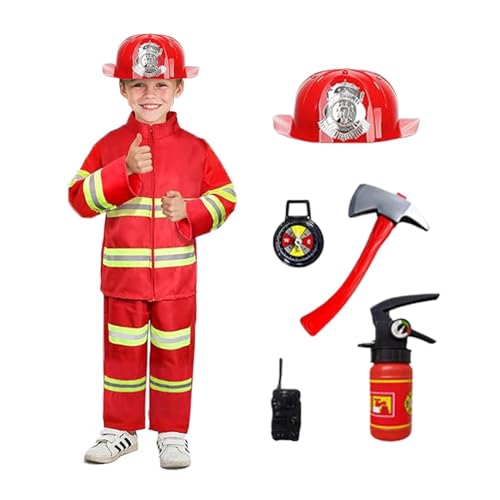 Ancsttu Feuerwehr Kostüm Kinder, Feuerwehrmann Kostüm Feuerwehr Cosplay Set Feuerwehrmann Rollenspiel Outfit Feuerwehrmann Kostüm Rollenspiel Set Für Karneval, Party, Tanz, Bühne von Ancsttu