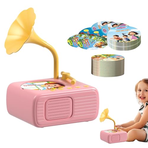 Ancsttu Kleinkind-Grammophon-Lernspielzeug, Kleinkind-Grammophon-Musikspielzeug - Kinder-Schallplatte mit 96 Karten,Kindergeschichten-Musikspieler mit 96 Karten für Mädchen, und Kinder im Alter von von Ancsttu