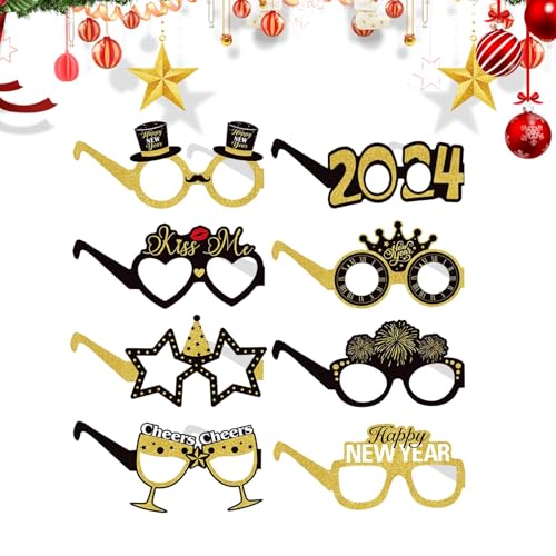 Ancsttu Neujahrsbrille, Papierbrille | 8X tragbare Weihnachtsbrille für Neujahr | Fotokabinen-Requisiten, Fotografie-Dekoration, Event-Brillengestelle, Silvesterzubehör für Erwachsene von Ancsttu