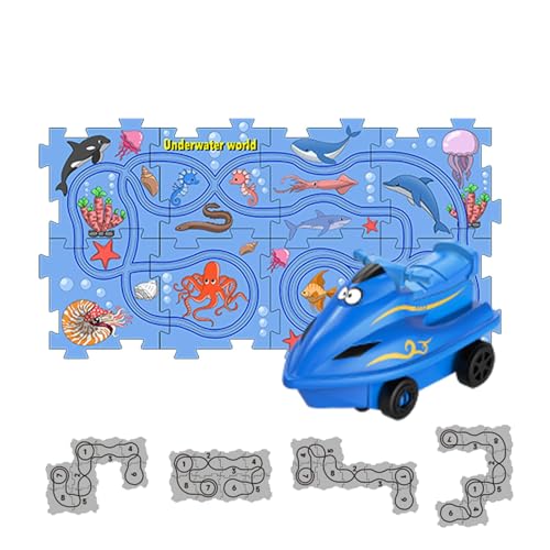 Ancsttu Puzzle-Autobahn-Set,Puzzle-Autobahn-Spielset, Lernspiele Kleinkindspielzeug Rennstrecke, Puzzle-Rennwagen-Spielset, Puzzle-Racer-Bauspielzeug, Lernspielzeug mit Meeresthema für Kinder ab 3 von Ancsttu