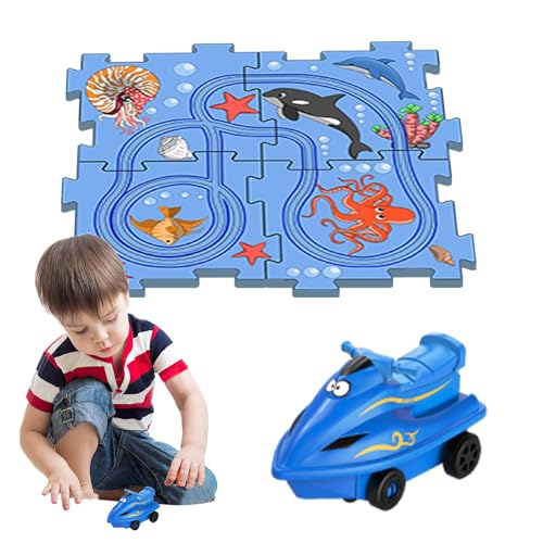 Ancsttu Puzzle-Rennbahn-Spielset, Puzzle-Rennstrecke - Lernspiele Rennbahn-Autospielzeug | Puzzle-Rennwagen-Spielset, Puzzle-Racer-Bauspielzeug, Lernspielzeug mit Meeresthema für Kinder ab 3 Jahren von Ancsttu