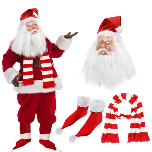 Ancsttu Weihnachtsmann Gesichtsbedeckung, Weihnachtsmann Kostüm Set Mit Maske, Bart, Rotem, Schuh Und Schal Weihnachts Cosplay Requisiten Für Bühnenauftritte Und Festliche Maskeraden von Ancsttu