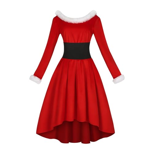 Ancsttu Weihnachtsmann-Kostüm, Weihnachtsmann-Kostüm für Damen,Weihnachtskleid Dessouskleid Weihnachtsmannkleid | Rundhals-Weihnachtskostüm-Kleid, hautfreundliches Damen-Weihnachtsmann-Kleid für von Ancsttu