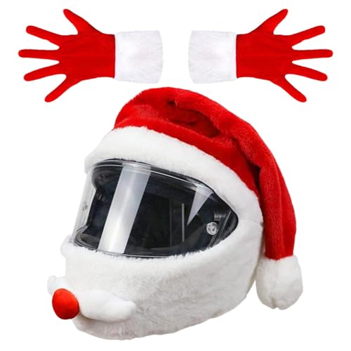 Ancsttu Weihnachtsmann Motorradhelm Abdeckung, Lustiger Plüsch Motorradhelm Cover, Weihnachten Motorradhelm Hut Überzüge Integralhelme Abdeckung Mit Weihnachtshandschuhen Für Männer Und Frauen von Ancsttu