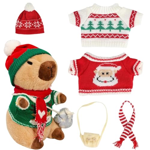 Capybara Plüschtier, Capybara Kuscheltier Mit 9 Kleidungsstücken Und Accessoires Dress Up Capybara Plüschtier Capybara Plushies Puppe Für Kinder Und Erwachsene Weihnachts, Geburtstag, Kindertag von Ancsttu