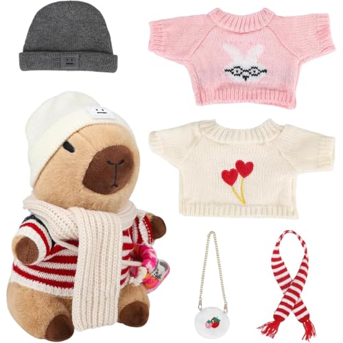 Ancsttu Capybara Plüschtier, Capybara Kuscheltier Mit 9 Kleidungsstücken Und Accessoires Dress Up Capybara Plüschtier Capybara Puppe Für Kinder Und Erwachsene Weihnachts, Geburtstag, Kindertag von Ancsttu