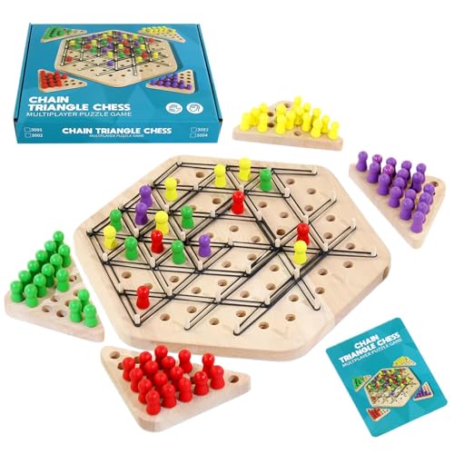 Triggle Spiel Mit Gummibänder, Holz Ketten Dreieck Schachspiel, Chain Triggle Board Game Intellektuelles Desktop Brettspiele Für 2–4 Spieler von Ancsttu