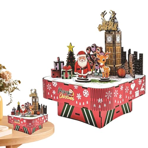 Weihnachtspuzzle-Spieluhr, kreative 3D-Holzschloss-Spieluhr, 3D-Holzpuzzle-Spieluhr, Weihnachtspuzzle-Ornament für und Mädchen, Weihnachtsgeschenke von Ancsttu