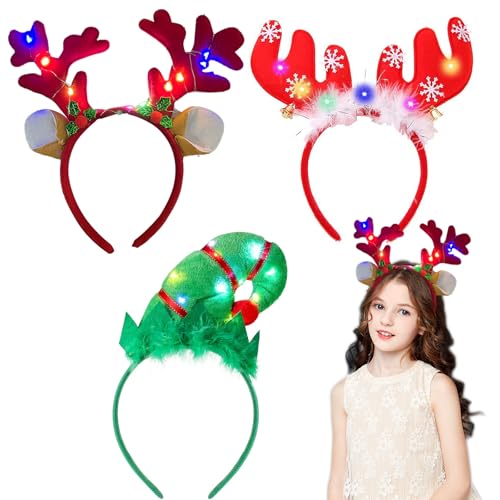 3 Stück Weihnachtsbaum Stirnband, Elfenhut Stirnband Haarreifen Weihnachten Christmas Headband, Stirnband Elchgeweih Geeignet für die Dekoration von Weihnachtsfeiern, Cosplay Stirnband Requisiten von Ancuioyz