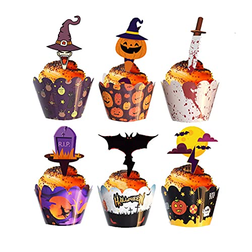 48 Stück Halloween Cupcake Dekoration Kürbis Spinne Schädel Zauberer Muffin Halloween Cupcake Dekoration Halloween Zahnstocher Flagge Halloween Cupcake Dekoration Handarbeit DIY von Ancuioyz