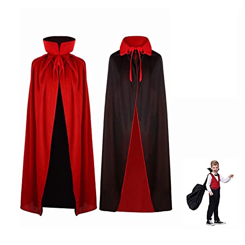 Ancuioyz Halloween Vampir Wende Kapuzenmantel Damen Herren und Kinder, Piraten Sensenmann Halloween Karnevalsumhang rot und schwarz doppelseitiger Umhang (150cm) von Ancuioyz