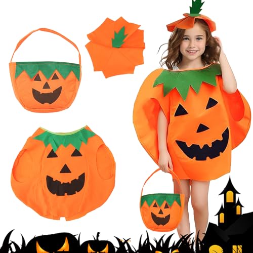 Ancuioyz Kürbis Kostüme für Kinder, 62 * 50 Halloween Verkleiden Cosplay Kostüme mit Halloween Süssigkeiten Beutel, Halloween Kürbis Kostüm Für Junge Mädchen von Ancuioyz