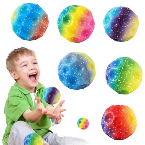 Ancuioyz Moon Ball Bounce Ball, 6 Stücke Springender Gummiball Sprünge Space Ball, Bouncing Ball für Kinder Hüpfbälle Hohe, Kinderspielzeug für den Außenbereich, Eltern-Kind-Interaktion von Ancuioyz