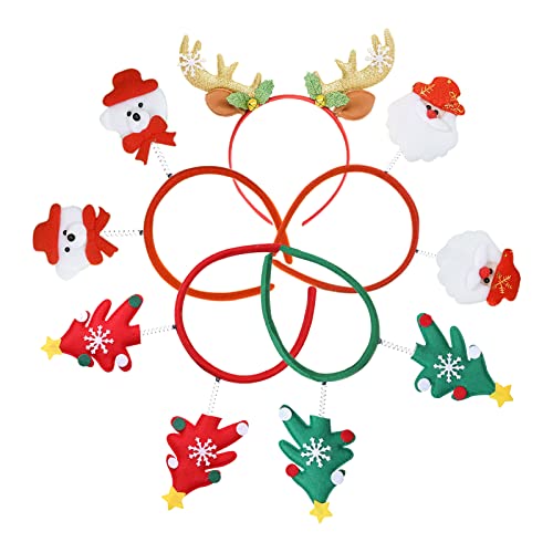 Ancuioyz Weihnachtsstirnband, 5 Stücke Weihnachtsgeweih Kopfschmuck Weihnachtsmann Haarreifen Weihnachts-Haarreif, Weihnachtsfeierdekorationen für Erwachsene und Kinder- Wiederverwendbar von Ancuioyz