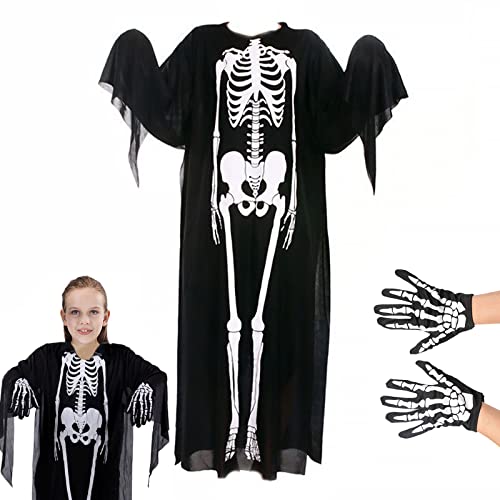 Halloween Umhang, 90cm Mantel Halloween Kostüm 2-teiliges Set Halloween Cosplay Umhang-Set, 1 Umhang und 1 Paar Handschuhe, Skelett Geist Kleidung Maskerade Kostüme - Geeignet für Männer und Frauen von Ancuioyz