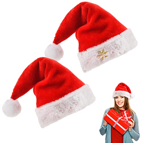 Ancuioyz Weihnachtsmützen, 2 Stücke rot Weihnachtsmütze aus Plüsch Weihnachten Mütze Set, Snowflake Adult Plush Christmas Hat, Christmas Costume Decoration for Christmas Theme Parties von Ancuioyz