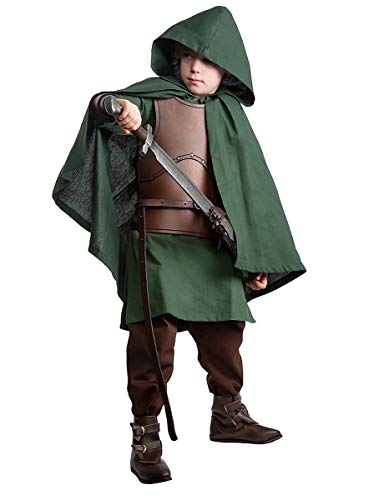 Andracor - Hochwertiger Mittelalter Kinder-Umhang mit Kapuze - universell einsetzbar für LARP, Mittelalter, Fantasy & Cosplay - Farbe: Grün - Größe: S-M von Andracor