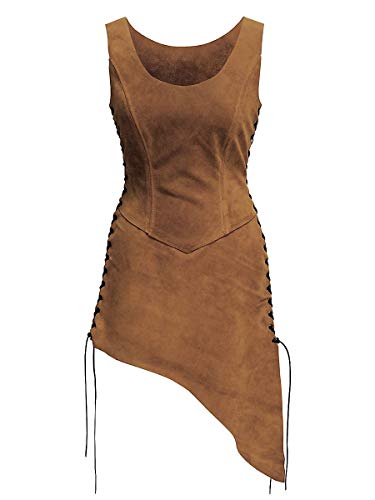 Andracor – Schlichtes Mieder mit Rock – Kurzes Überkleid aus Veloursleder mit Schnürung – für LARP, Mittelalter, Steampunk & Cosplay – Schwarz/Braun/Rot/Grün – XS bis XXXL von Andracor