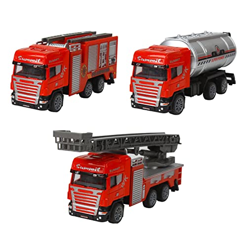 Andux 1:64 Die Cast Pull-Back Toy Car Military Vehicle Ambulance Fire Truck Transporter Engineering Vehicle Set of 3 WJC-04 (Feuerwehrauto) 2215-18 von Andux