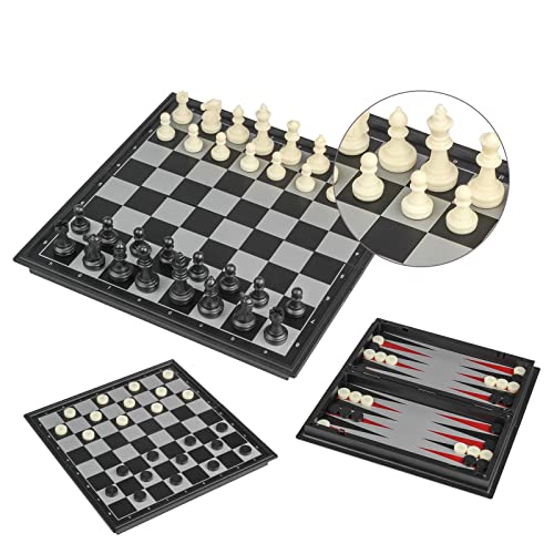 Andux Faltbares Magnetisches DREI-in-Eins Brettspiel Set, Schach, Backgammon, Dame CXYXQ-02 (M) von Andux