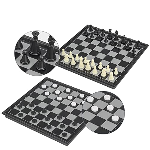 Andux Faltbares magnetisches Zwei-in-Eins-Schachbrett-Spielset, Schach und Dame CXYXQ-01 (L) von Andux