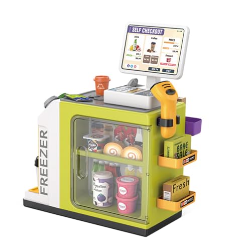 Andux Pretend Play Cash Register Toy Set mit Wasserauslauffunktion, Scanner und Rechner, Kaffeemaschine, Geld Spielen, Lebensmittelspielzeug CSSMJ-01 (Grün) von Andux