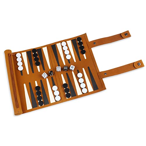 Andux Rollbares Backgammon-Brettspiel Mikrofaser Tragbares Schachspiel PGSLQ-01(Braun) von Andux