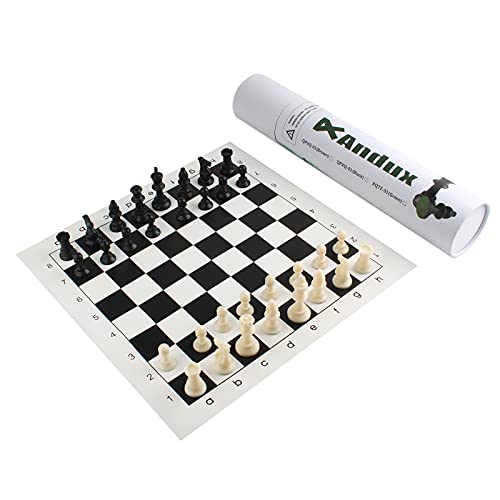 Andux Schachspielset Schachfiguren und Rollbrett QPXQ-01 (Schwarz,35x35cm) von Andux