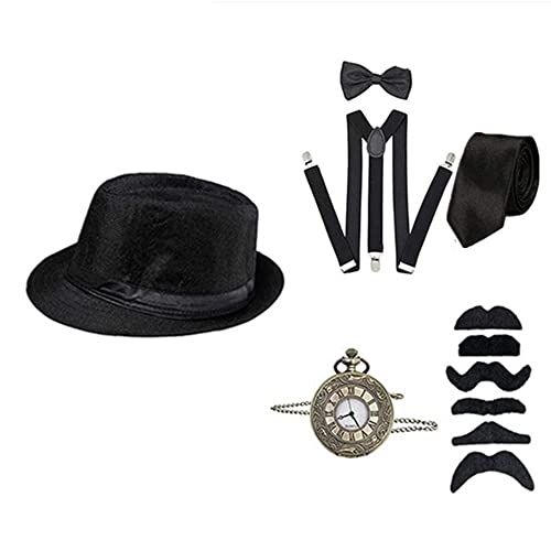 Andy's Orchids 1920er Herren Great Gatsby Cosplay Kostüm Anzug Retro Hut Y-Back Hosenträger Taschenuhr Zubehör Set von Andy's Orchids